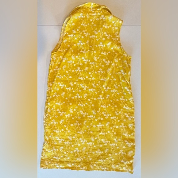 CYNTHIA ROWLEY 100% Linen Sleeveless Collared Midi Yellow Floral Dress‎ Size 8 - Picture 4 of 10